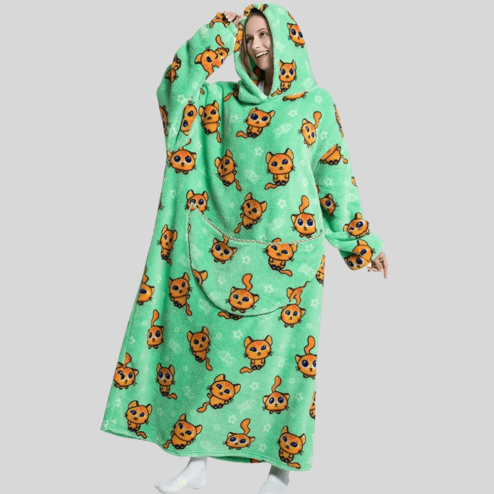 Moletom Oversized Com Capuz Gatinhos Laranja