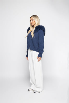 Cardigan Aveludado - Azul