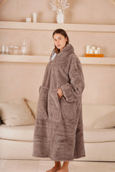 Moletom Oversized Com Capuz Long Mocha