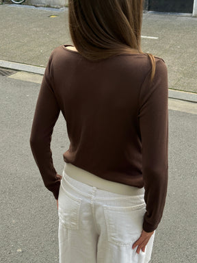 Blusa Drapeada com Detalhe Frontal Marrom