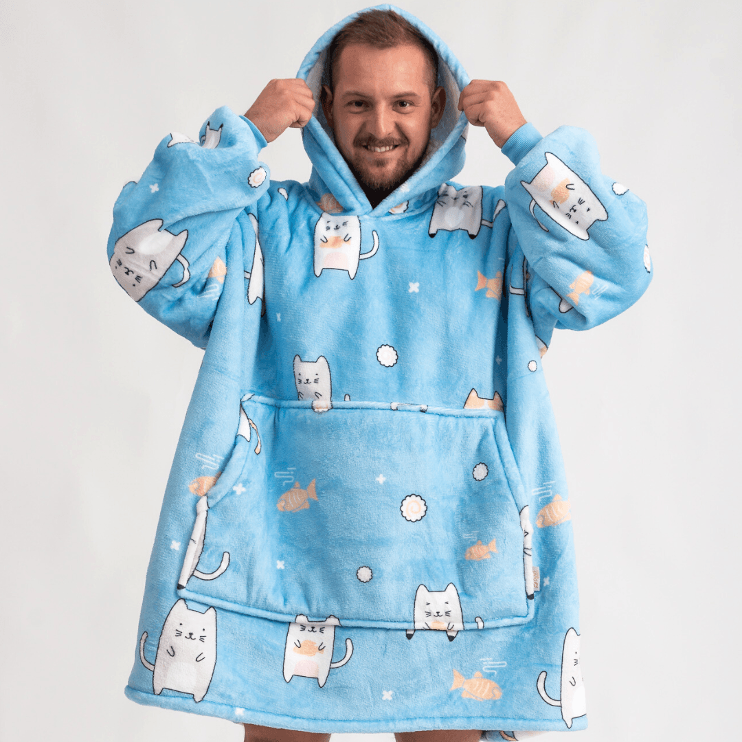 Moletom Oversized Com Capuz Gatinhos Brancos