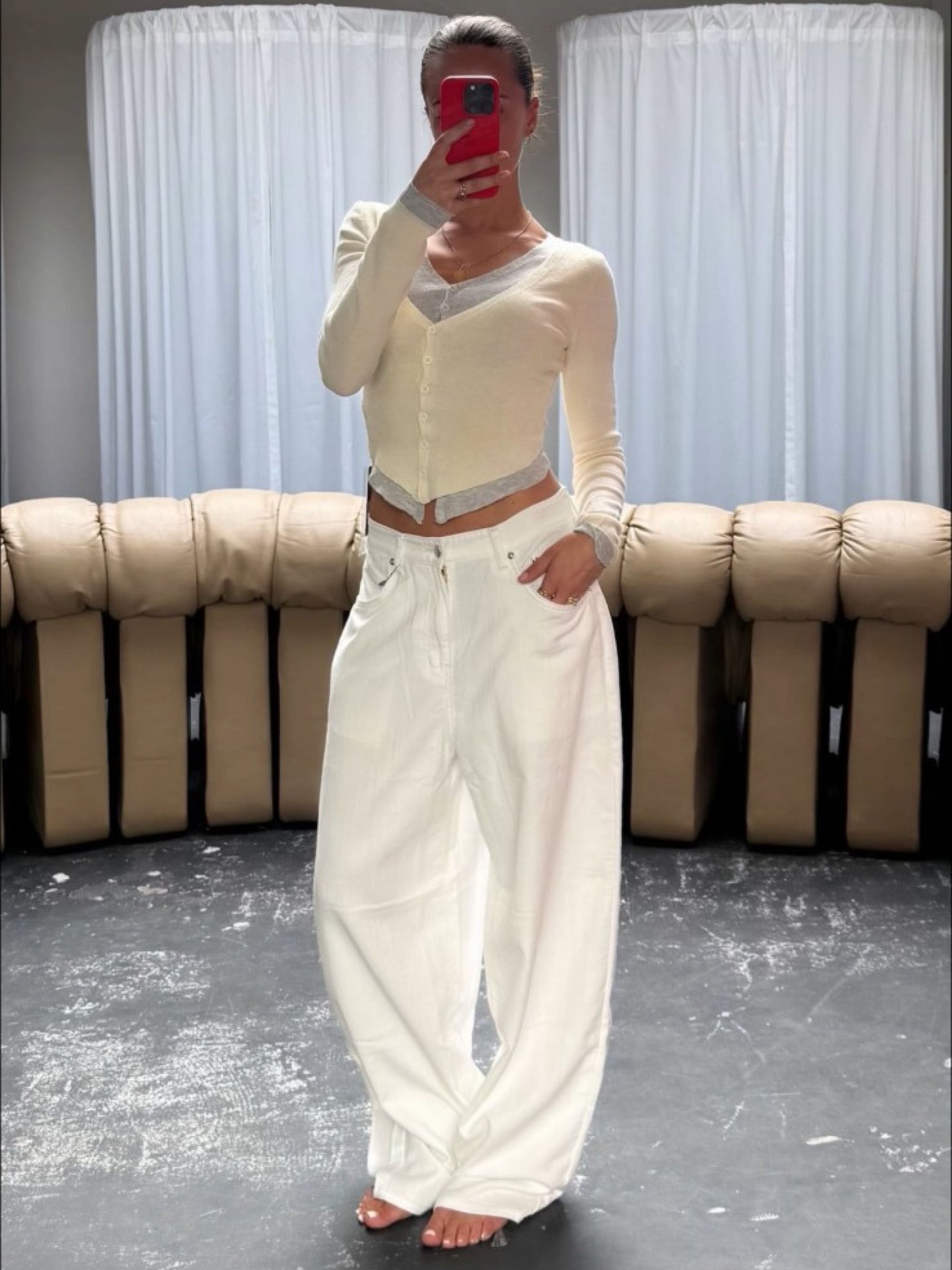 Cardigan Dupla Camada Cinza Off White