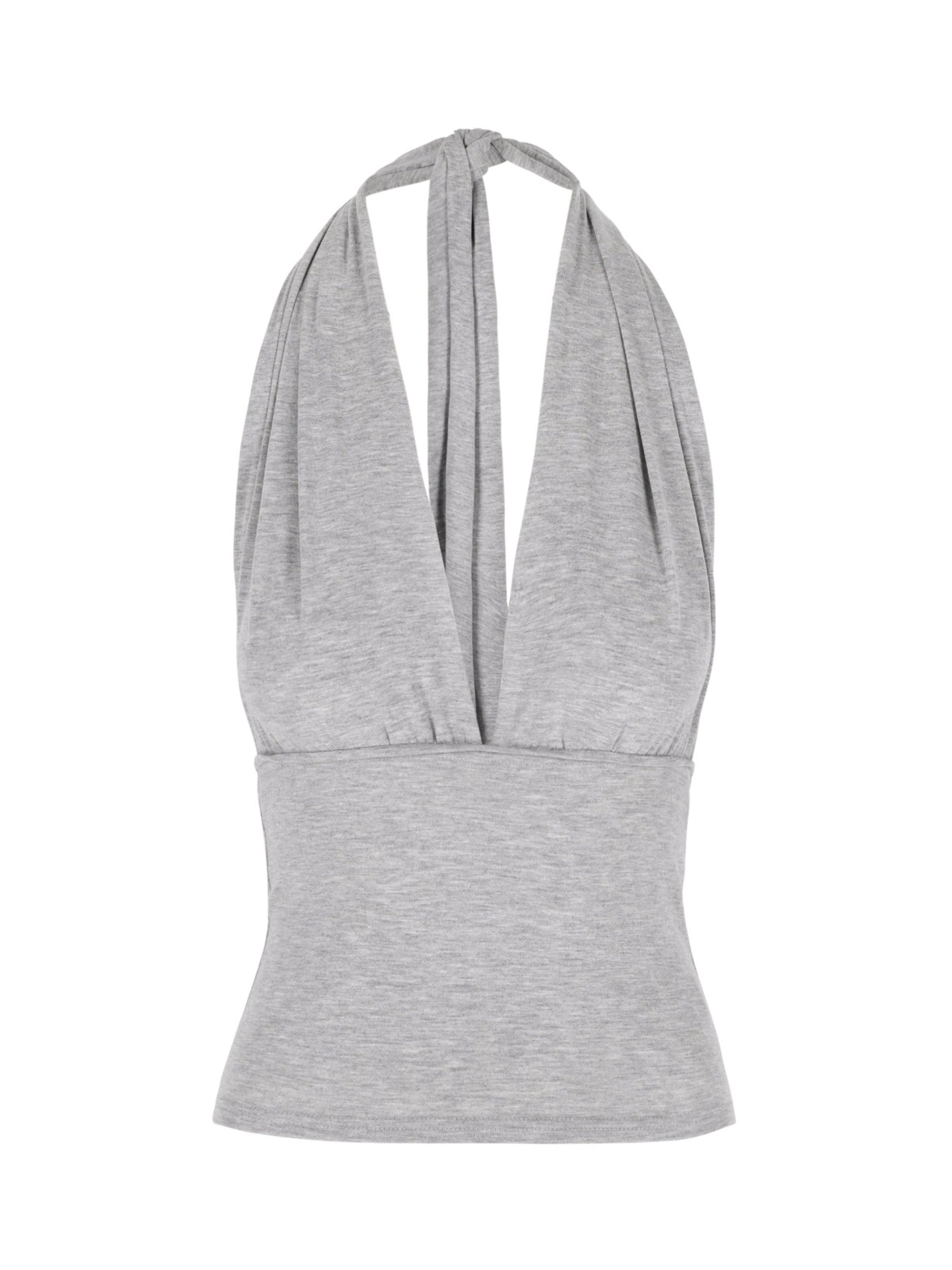 Blusa Halter Decote Profundo Cinza