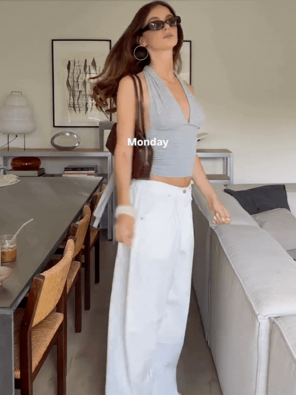 Blusa Halter Decote Profundo Cinza